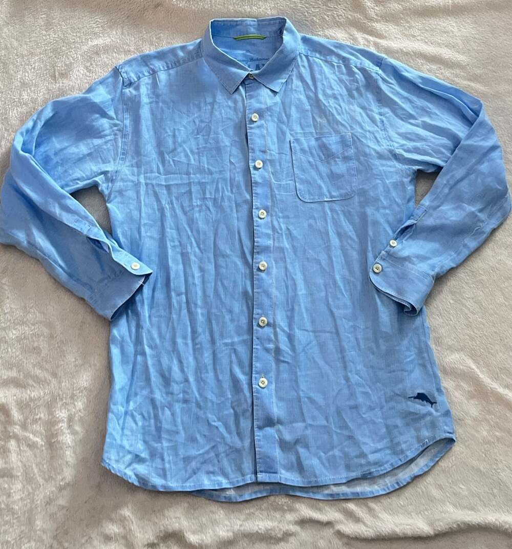 Tommy Bahama Sea Glass Breezer Linen Shirt Size L Light Blue 100% Linen